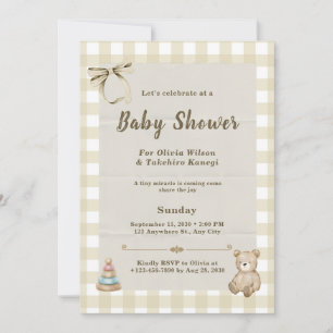 Elegante neutrale Teddybär-Baby-Party  Einladung