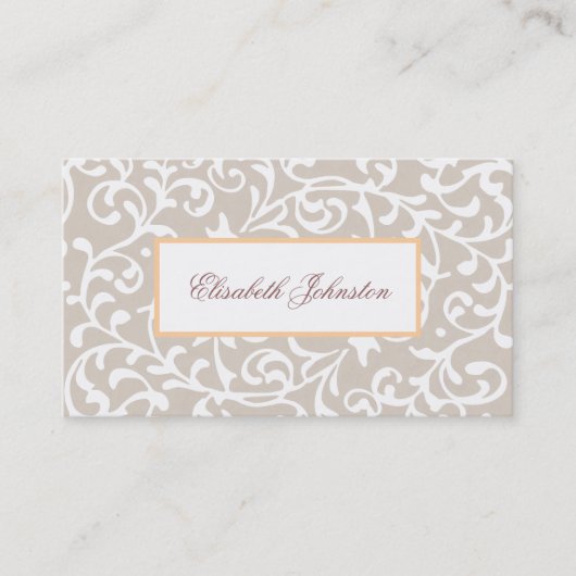 Elegante neutrale Tone Damask Feminine Floral Visitenkarte (Vorderseite)