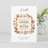 Elegante neutrale Vintage Blumenhochzeit Einladung (Stehend Vorderseite)