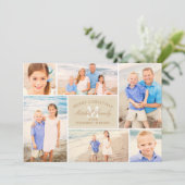 Elegante neutrale Weihnachtsmonogramm-FotoCollage Feiertagskarte (Stehend Vorderseite)