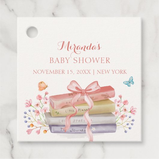 Elegante New Chapter Floral Bow Book Baby Shower Geschenkanhänger (Vorderseite)