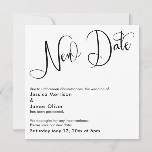 Elegante "New Date" - Hochzeitskarte verschoben Einladung (Vorderseite)
