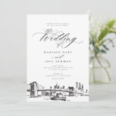 Elegante New York City Calligraphy Chic Wedding Einladung (Stehend Vorderseite)