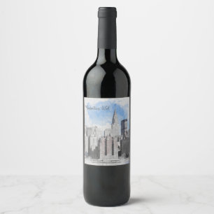Elegante New Yorker Manhattan-Skyline Maßgeschne Weinetikett