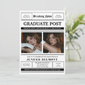 Elegante Newspaper Themed 2 Foto Graduation Party Einladung (Stehend Vorderseite)