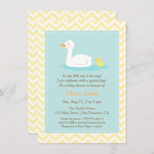 Elegante Niedlich Duck Zickzack Baby Shower Einlad Einladung (Vorne/Hinten)