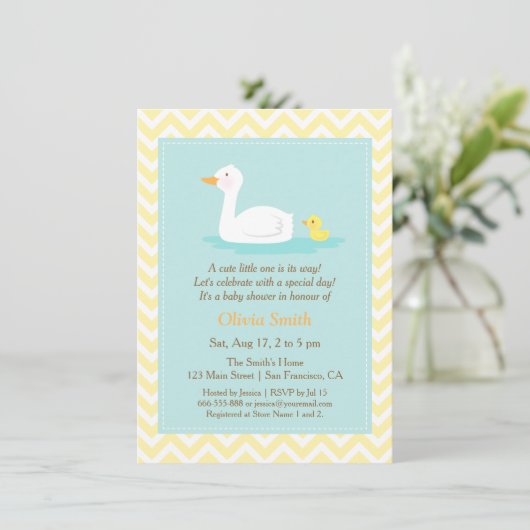 Elegante Niedlich Duck Zickzack Baby Shower Einlad Einladung (Stehend Vorderseite)
