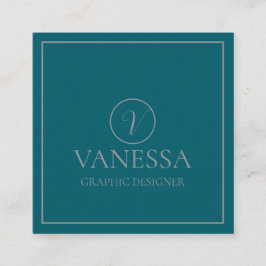 Elegante Niedlich-grüne moderne Monogram Custom Quadratische Visitenkarte