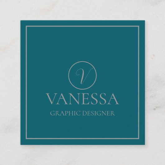 Elegante Niedlich-grüne moderne Monogram Custom Quadratische Visitenkarte (Vorderseite)