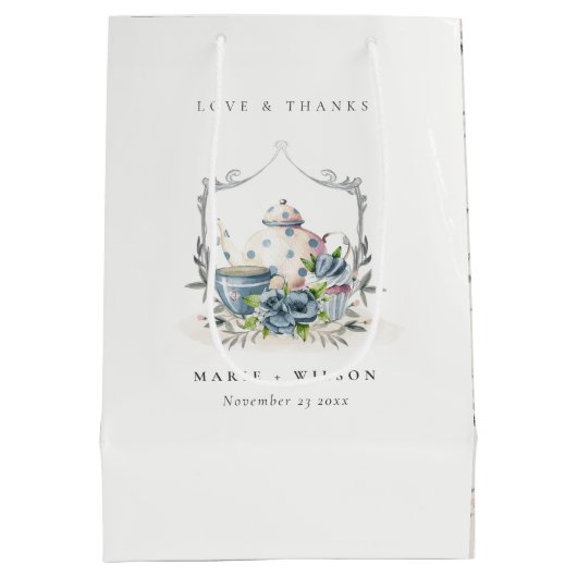 Elegante Niedliche Aqua Blue Blumenstrauß Teatro S Mittlere Geschenktüte (Rückseite)