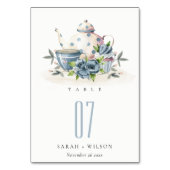 Elegante Niedliche Aqua Blue Blumenstrauß Teatro S Tischnummer (Vorderseite)