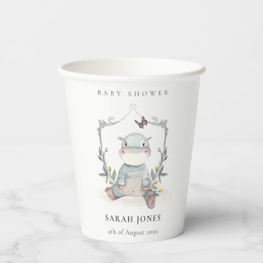 Elegante Niedliche Baby Hippo Foliage Babydusche Pappbecher (Rückseite)