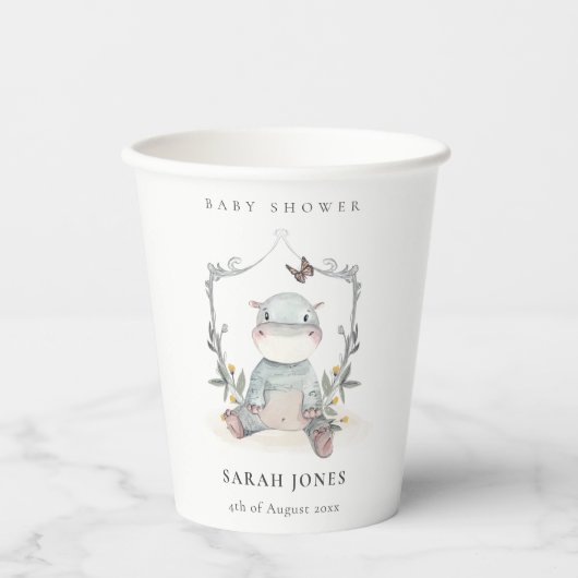 Elegante Niedliche Baby Hippo Foliage Babydusche Pappbecher (Vorderseite)