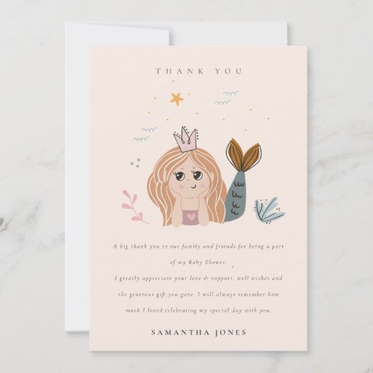 Elegante Niedliche Blush Sea Meerjungfrau Kinderdu Dankeskarte (Vorderseite)