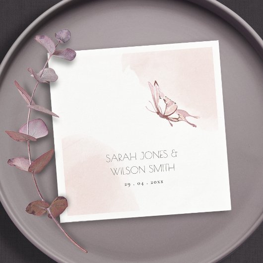 ELEGANTE NIEDLICHE BLUSH WATERCOLOR BUTTERFLY WEDD SERVIETTE