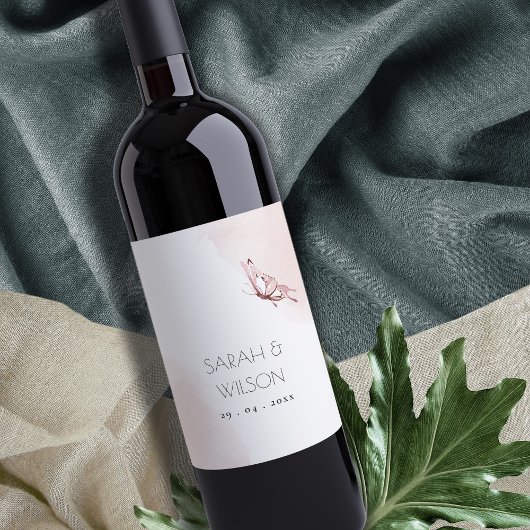 ELEGANTE NIEDLICHE BLUSH WATERCOLOR BUTTERFLY WEDD WEINETIKETT