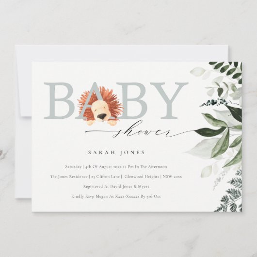 Elegante Niedliche Boho Lion Foliage Baby Shower E Dankeskarte (Vorderseite)
