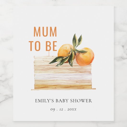 Elegante Niedliche Boho Orange Fruit Cake Babydusc Weinetikett (Einzelnes Label)