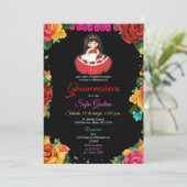Elegante Niedliche Girl Colorful Blume Quinceañera Einladung (Stehend Vorderseite)