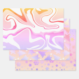 Elegante Niedliche holografische Weihnachtsmuster Geschenkpapier Set