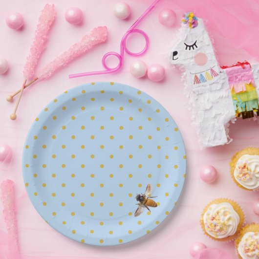 Elegante niedliche Honigbiene und Goldpolka-Punkte Pappteller (Party)