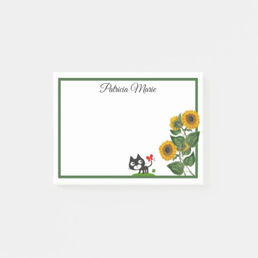 Elegante Niedliche Katze und gelbe Sonnenblumen Pe Post-it Klebezettel (Vorderseite)