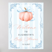 Elegante Niedliche Pumpkin Blue Bow Baby Dusche Poster (Vorne)