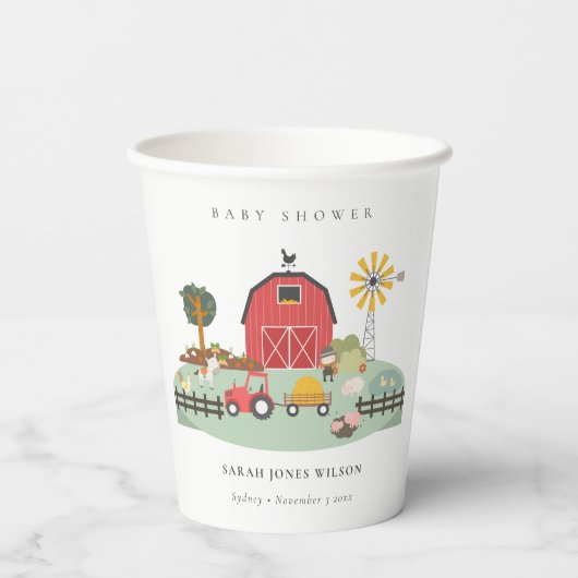 Elegante Niedliche Red Barnyard Farm Animal Baby S Pappbecher (Rückseite)