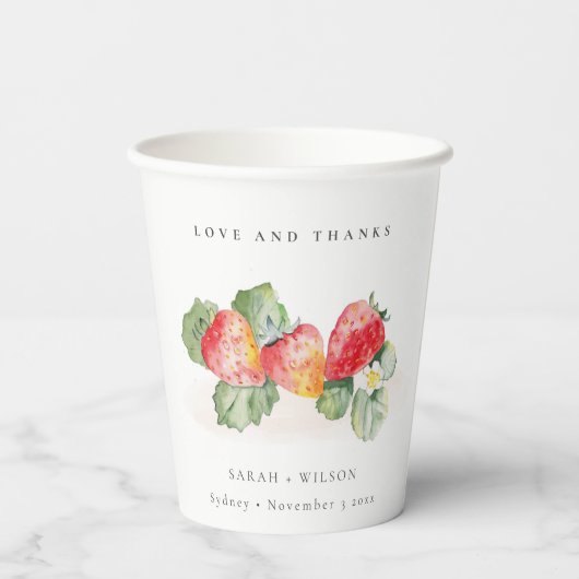 Elegante Niedliche Red Strawberry Leafy Foliage We Pappbecher (Rückseite)