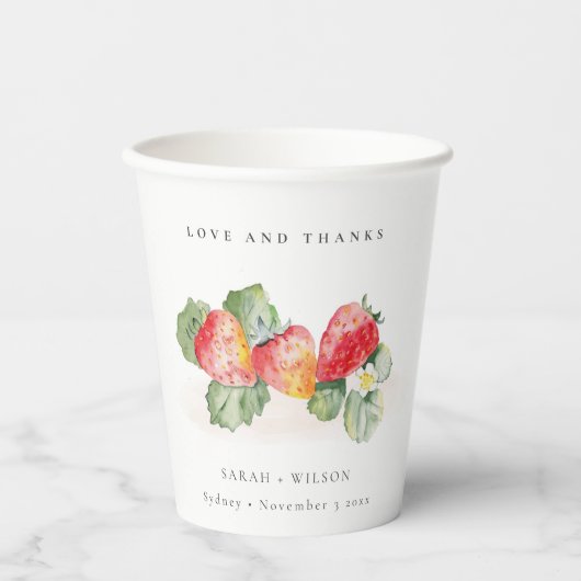 Elegante Niedliche Red Strawberry Leafy Foliage We Pappbecher (Vorderseite)