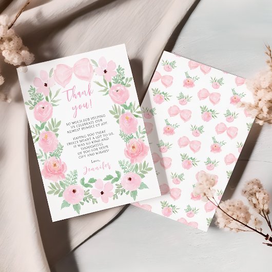 Elegante niedliche Rosa-Bogen-Blütenbrause Dankeskarte