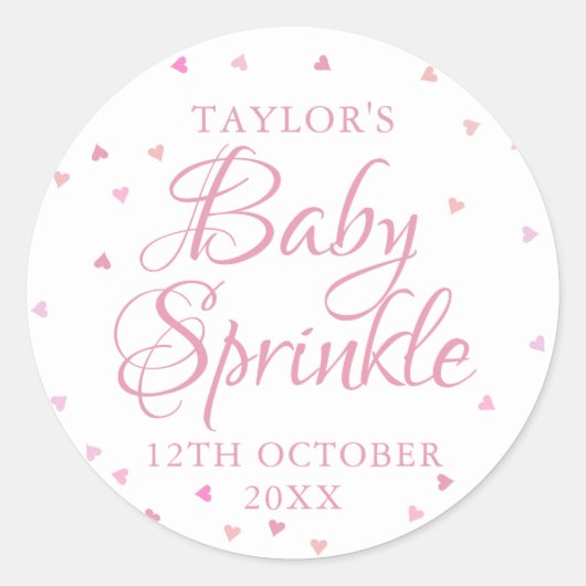 Elegante Niedliche Rosa Herz Sprinkle Dusche Runder Aufkleber (Vorderseite)