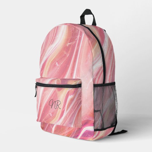 Elegante Niedliche Rosa Pfirsichmor Monogramm hinz Bedruckter Rucksack (Rückseitige Ecke Rechts)