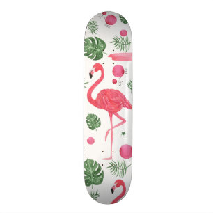 Elegante niedliche rosa Watercolorflamingo-Blumen Skateboard