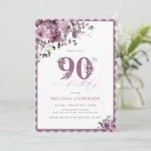 Elegante Niedliche Rose 90. Geburtstag Einladung (Stehend Vorderseite)