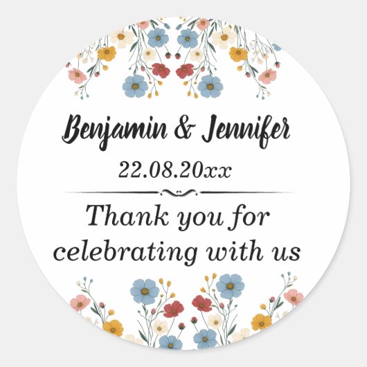 Elegante Niedliche Rustikale Wildblume Hochzeit Runder Aufkleber (Vorderseite)