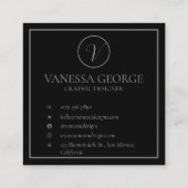 Elegante Niedliche Schwarz Moderne Monogram Custom Quadratische Visitenkarte (Rückseite)