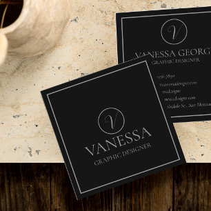 Elegante Niedliche Schwarz Moderne Monogram Custom Quadratische Visitenkarte