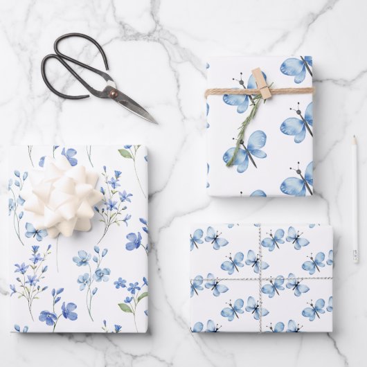 Elegante Niedliche Wildblumen und Schmetterlinge Geschenkpapier Set (Vorderseite)