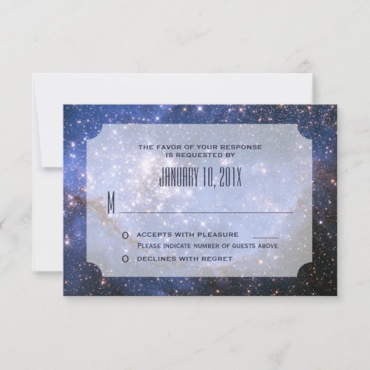 Elegante Night Sky / Space Theme Wedding RSVP Karte (Vorderseite)