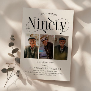 Elegante NINETY 3-Foto-Collage 90. Geburtstag Einladung