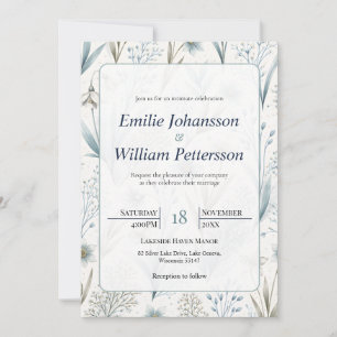 Elegante nordische Floral-Hochzeit in Teal Minimal Einladung
