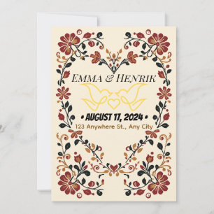 Elegante norwegische Rosemaling-Hochzeitseinladung Einladung