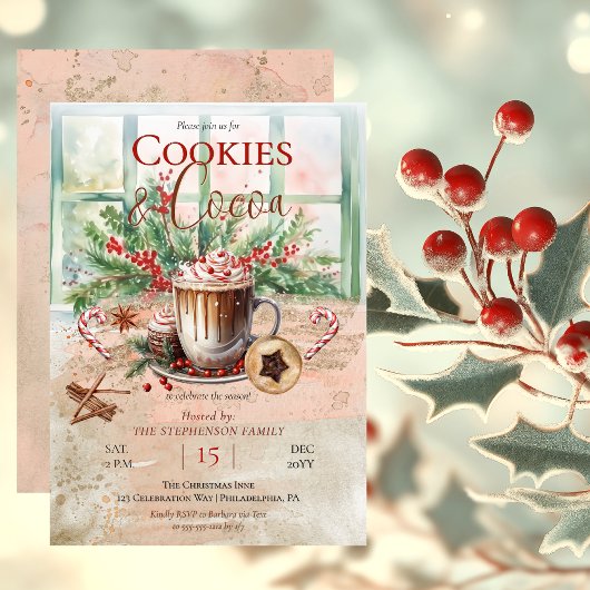 Elegante nostalgische Cookies und Kakaofeier Einladung