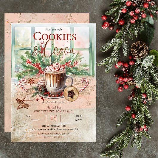 Elegante nostalgische Cookies und Kakaofeier Einladung