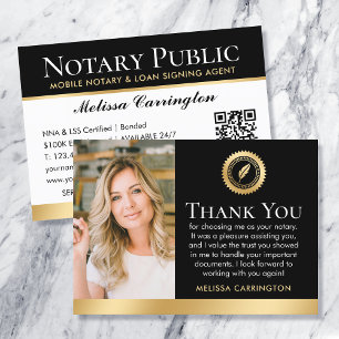 Elegante Notar-Dankeschön-Notiz Foto Schwarz Gold Visitenkarte