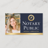 Elegante Notar Public Foto Gold Dark Navy Blue Visitenkarte (Vorderseite)