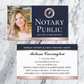 Elegante Notar Public Foto Rose Gold Navy Blue Visitenkarte