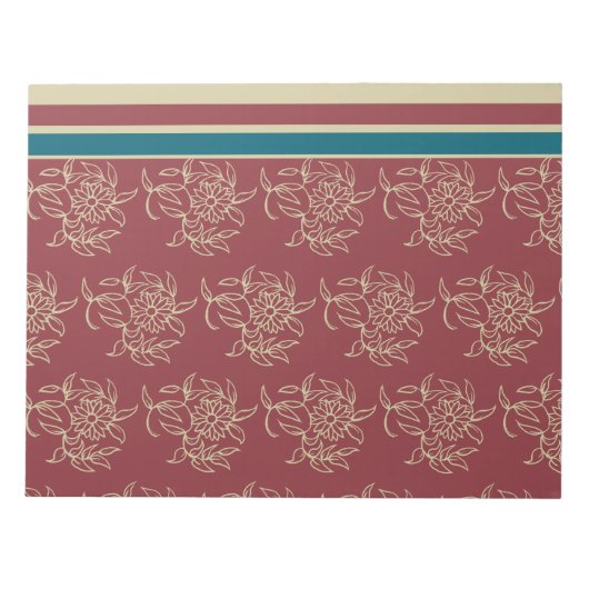 Elegante Notepad oder Jotter, Maroon, Blue Floral Notizblock (Vorderseite)