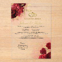 Elegante Nuestra Boda rote Blumenhochzeits-Einladu